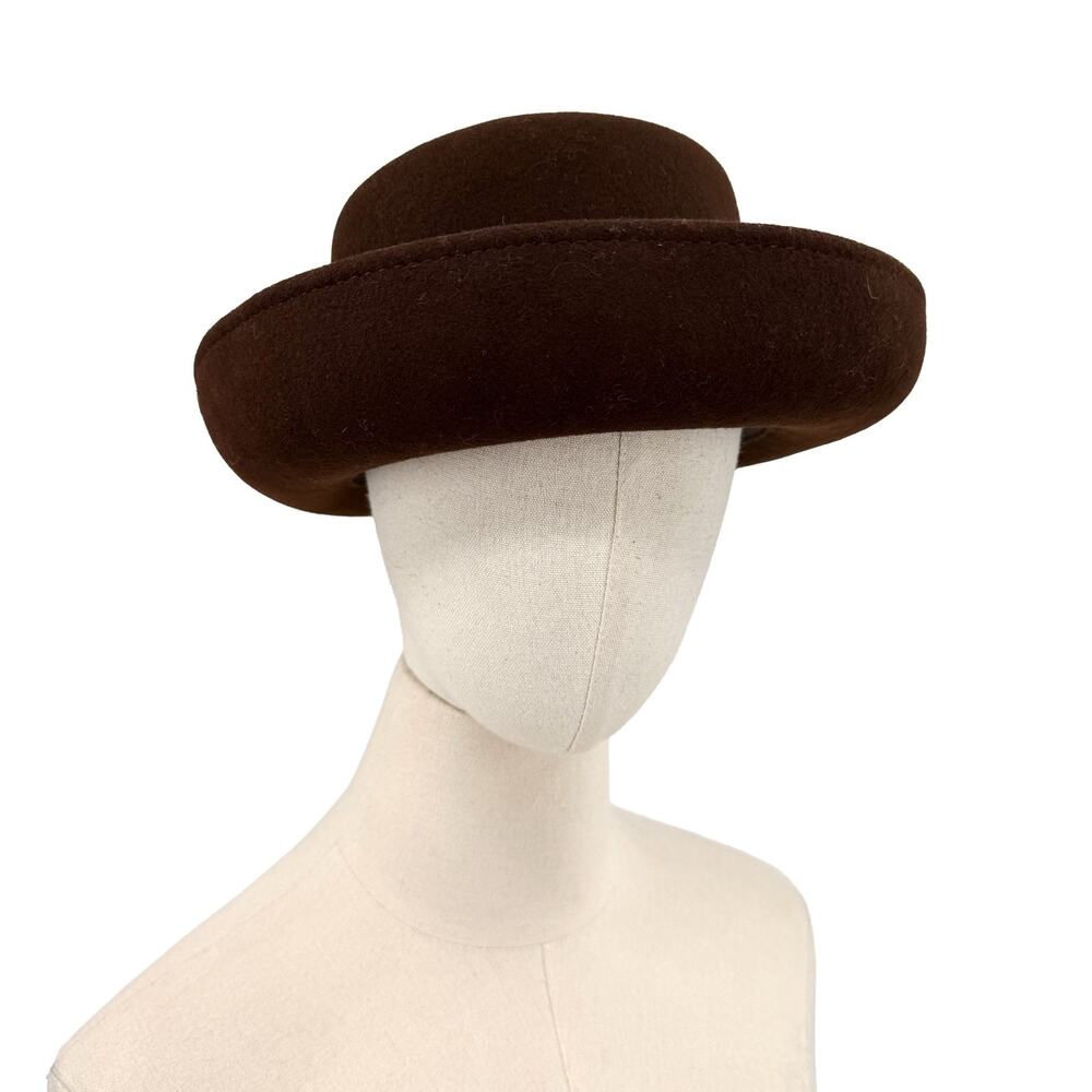 Vintage 90s Scala Firenze Brown Wool Felt Wide-Brim Boater Hat